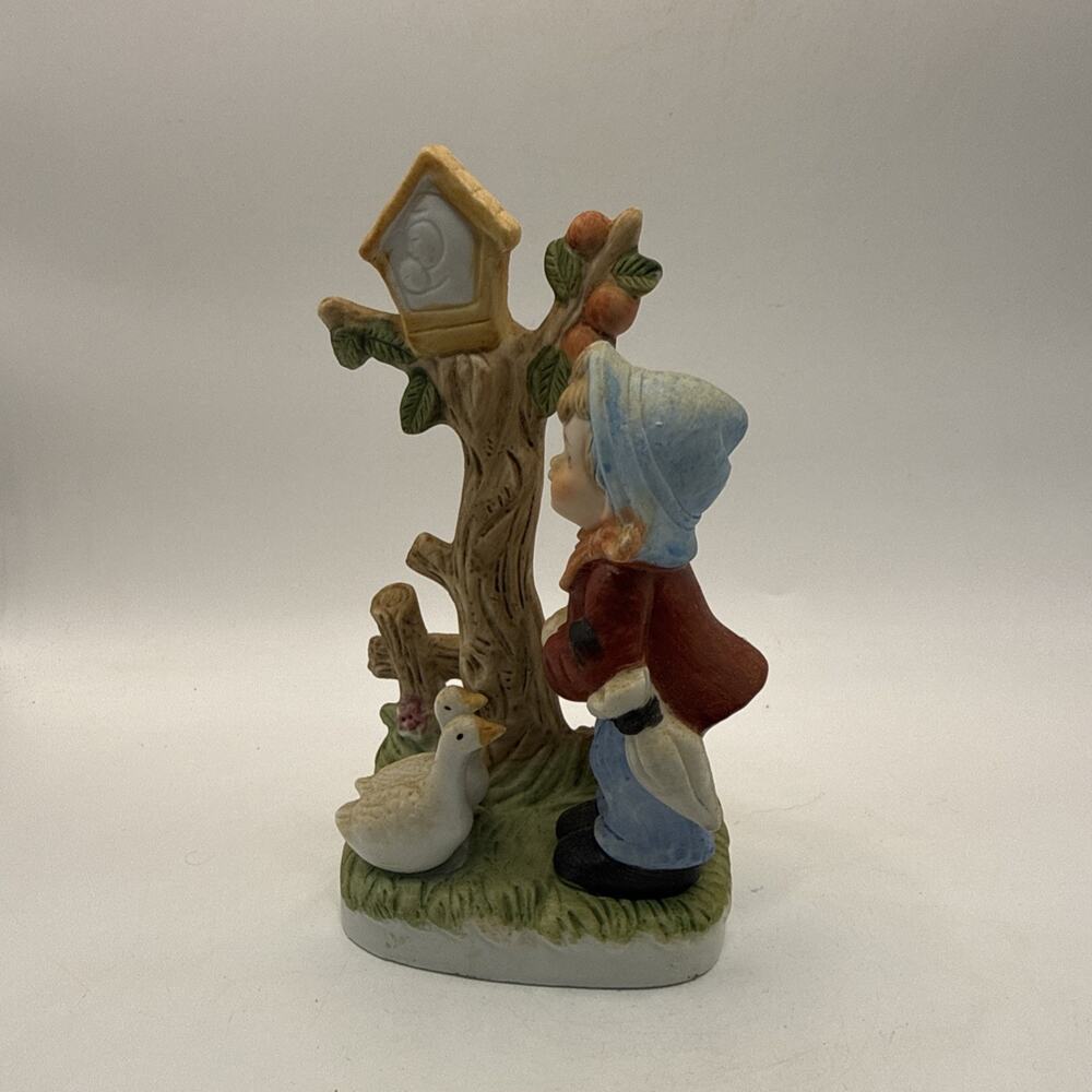 Vintage Porcelain Girl Feeding Geese Figurine Apple Tree Birdhouse Hummel *